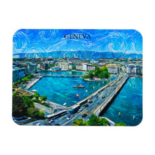 Magnet Flexible Genève Suisse Panorama Vue Peinture