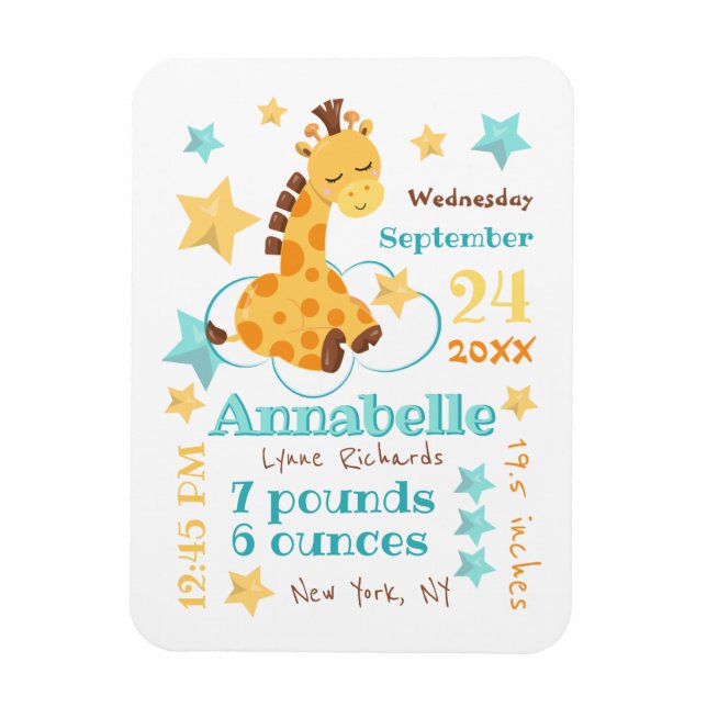 Magnet Flexible Genre Neutre Mignonne Giraffe Stars Bébé statistiq (Vertical)