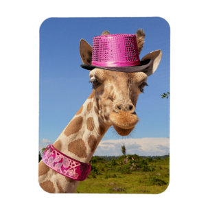 Magnet Flexible Giraffe dans un casquette rose étincelant