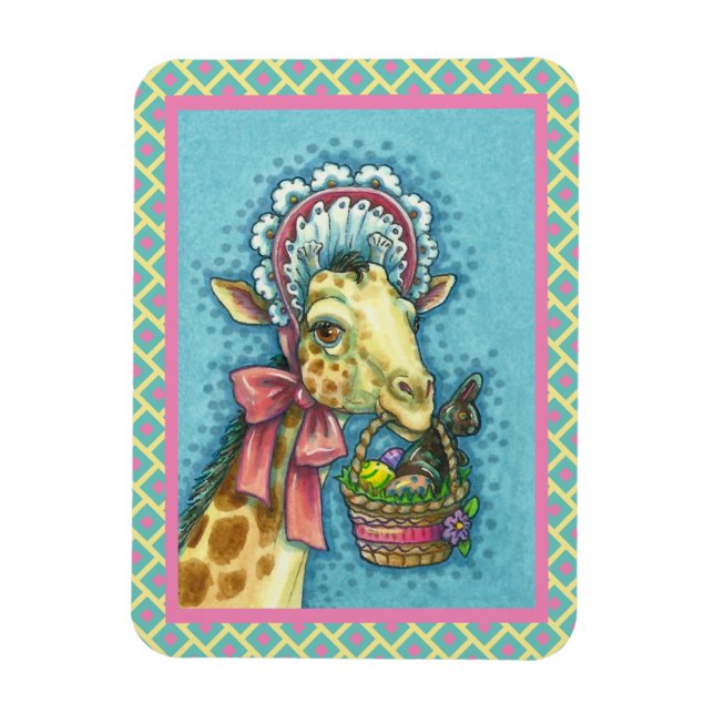 MAGNET FLEXIBLE GIRAFFE EN BONNET DE PÂQUES AU PRINTEMPS, BASSIN D (Vertical)