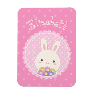 Magnet Flexible Girly Pink Cute Kawaii Bunny & Flowers Nom personn