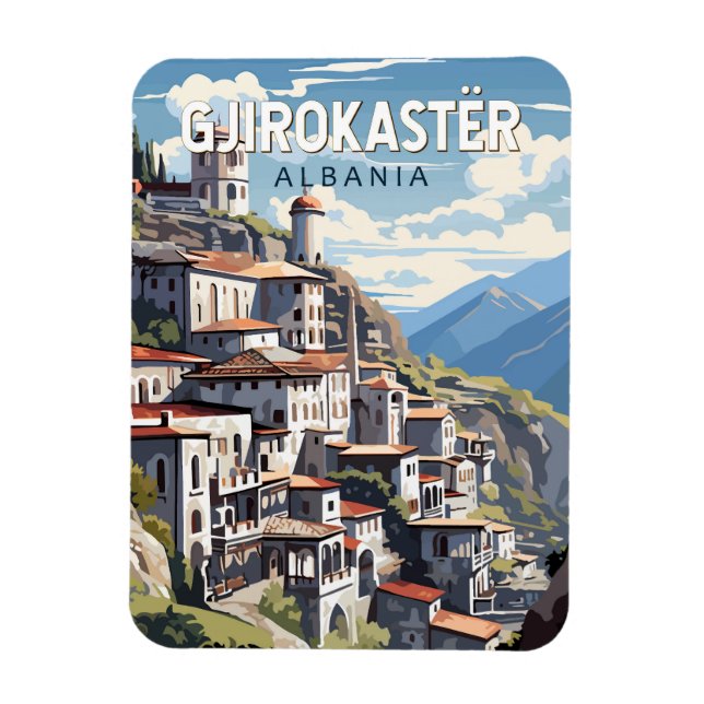 Magnet Flexible Gjirokaster Albanie Travel Art Vintage (Vertical)