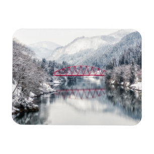 Magnet Flexible Glace et neige Pont rouge en hiver, Japon
