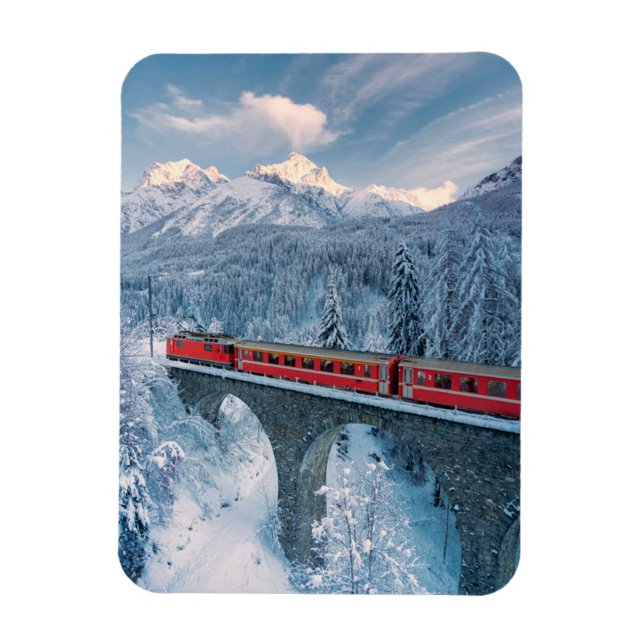 Magnet Flexible Glace et neige | Train Express Red Bernina Suisse (Vertical)