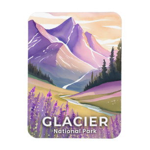 Magnet Flexible Glacier National Park Lavande aquarelle de print