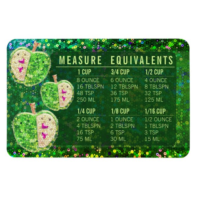 Magnet Flexible Glitter Measuring Conversion Kitchen Measure Guide (Horizontal)