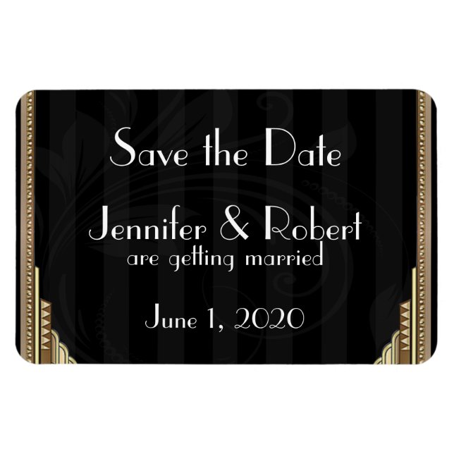 Magnet Flexible Gold Art Déco Grille Mariage Enregistrer la date (Horizontal)
