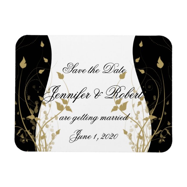 Magnet Flexible Gold Floral courbe mariage Enregistrer la date (Horizontal)