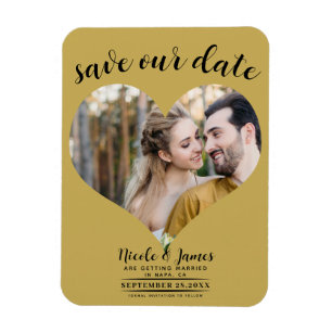 Magnet Flexible Gold Heart Photo Wedding Enregistrer la date