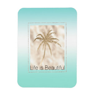 Magnet Flexible Gold Tropical Palm Tree Mint Aqua Ombre