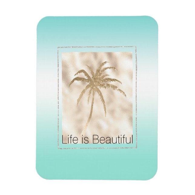 Magnet Flexible Gold Tropical Palm Tree Mint Aqua Ombre (Vertical)