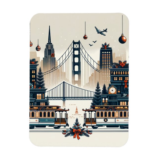 Magnet Flexible Golden Gate Holiday Magie San Francisco Noël (Vertical)