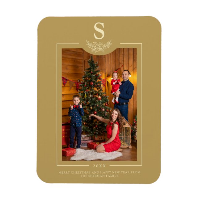 Magnet Flexible Golden Joyeux Noël Monogramme Famille de photos (Vertical)