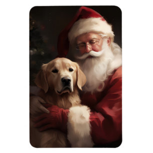 Magnet Flexible Golden Retriever avec le Père Noël Noël