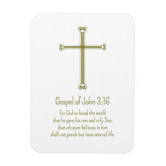Magnet Flexible Gospel of John 3:16 Gold Cross Simple White