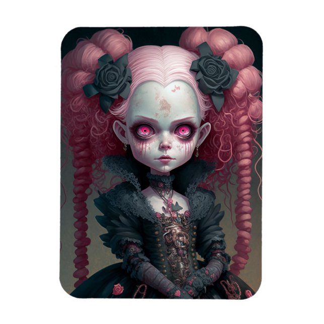 Magnet Flexible Goth Girl Rose Noir Déplaisant mignon (Vertical)