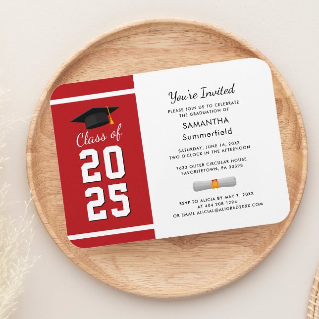 Magnet Flexible Graduation 2025 Red Graduate Party Invitation (Graduation 2025 Red Graduate Party Invitation Magnet)