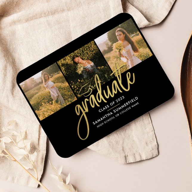 Magnet Flexible Graduation Photo Collage Script Grad Faire-part (Graduation 2024 Photo Magnet Announcement)