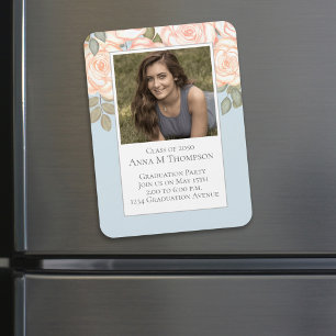 Magnet Flexible Graduation Simple Photo Floral Rose Bleu clair