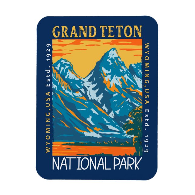 Magnet Flexible Grand Teton National Park Wyoming Retro Trouvé (Vertical)
