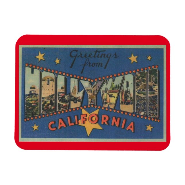 Magnet Flexible Grande lettre saluant Hollywood California Stars (Horizontal)