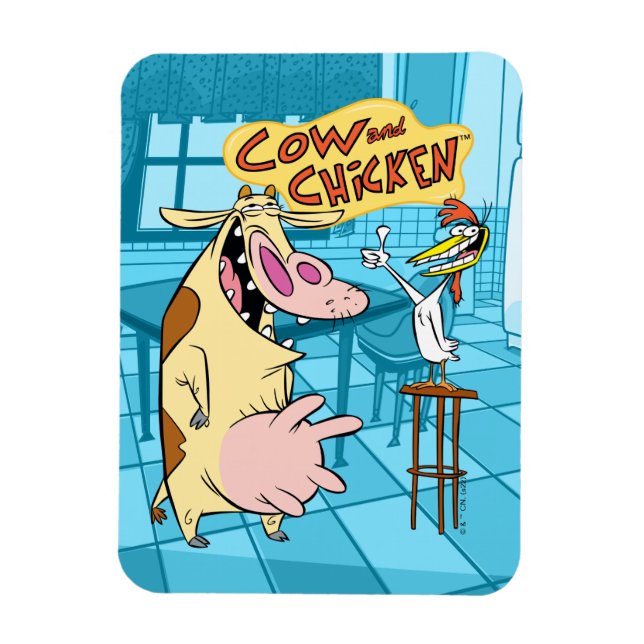 Magnet Flexible Graphique souriant de vache et de poulet (Vertical)