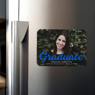 Magnet Flexible Gras Bleu Script Faire-part de graduation photo
