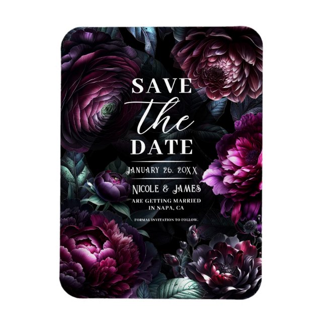 Magnet Flexible Gras Moody Flowers Black Enchanted Floral Mariage (Vertical)