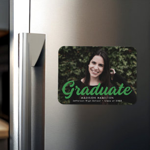 Magnet Flexible Gras Script Green Photo Graduation Faire-part