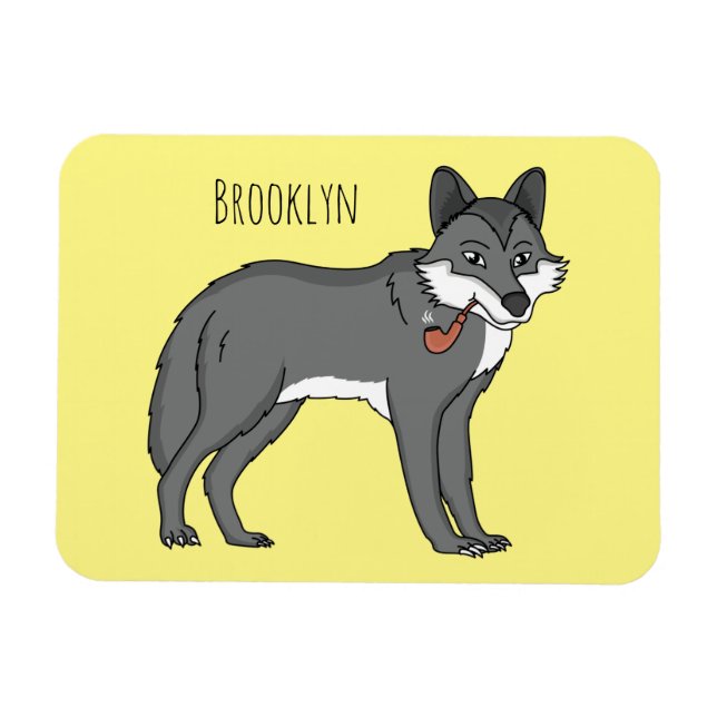 Magnet Flexible Gray wolf with pipe cartoon (Horizontal)