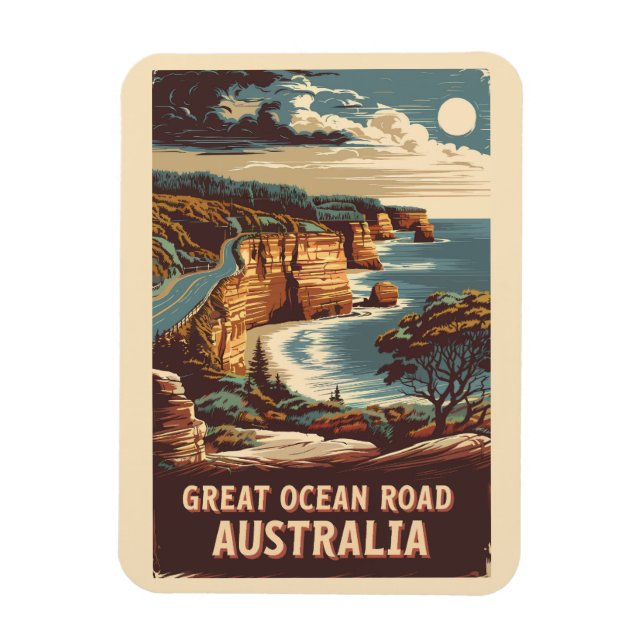 Magnet Flexible Great Ocean Road Australie Illustration Art Voyage (Vertical)