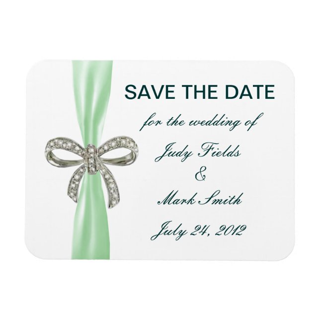 Magnet Flexible Green Diamond Bow Wedding Enregistrer La Date Magn (Horizontal)