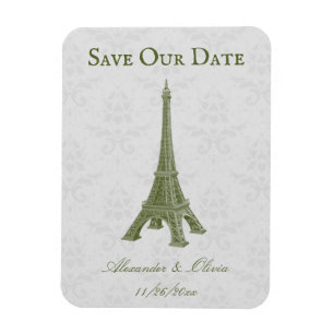 Magnet Flexible Green Eiffel Tower Damask Économisez La Date Magne