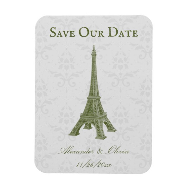 Magnet Flexible Green Eiffel Tower Damask Économisez La Date Magne (Vertical)