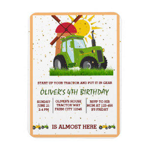 Magnet Flexible Green Tractor Garçons Thème Anniversaire Fête Magn