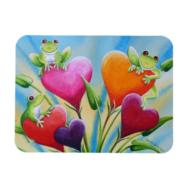 Magnet Flexible Grenouilles et coeurs Whimsical Aquarelle Art (Horizontal)