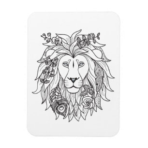 Magnet Flexible Griffonnage de lion et de fleurs