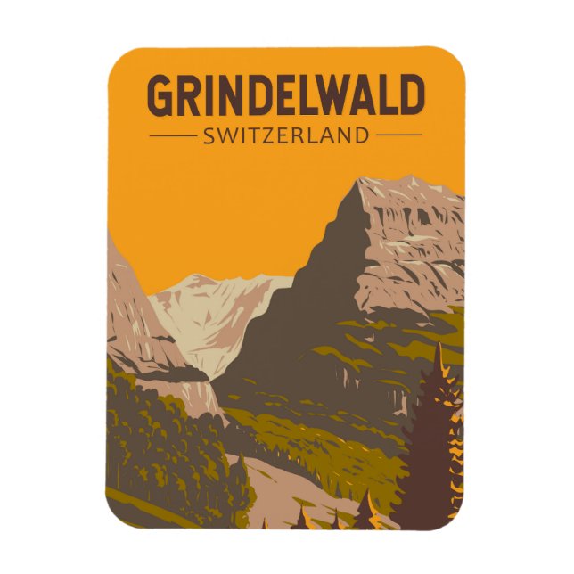 Magnet Flexible Grindelwald Suisse Travel Art Vintage (Vertical)