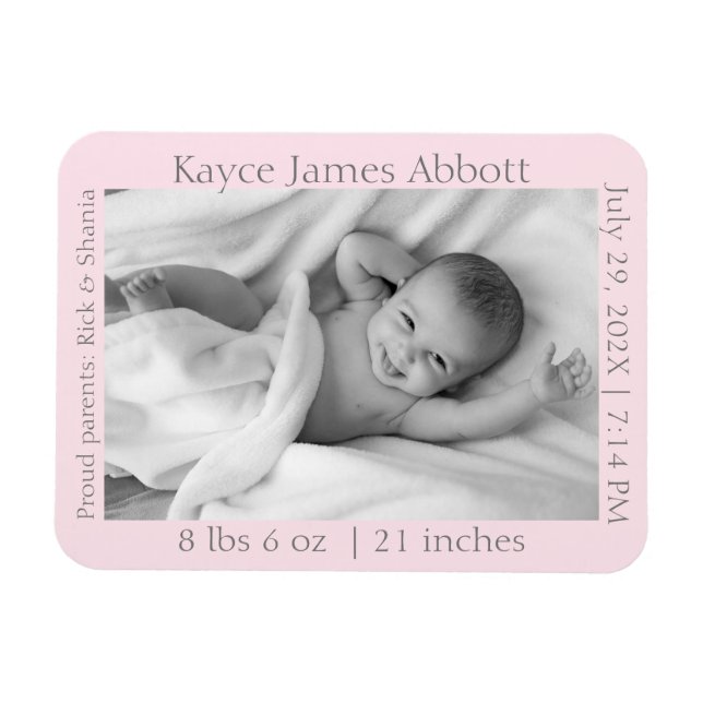Magnet Flexible Gris moderne sur Faire-part de naissance rose past (Horizontal)