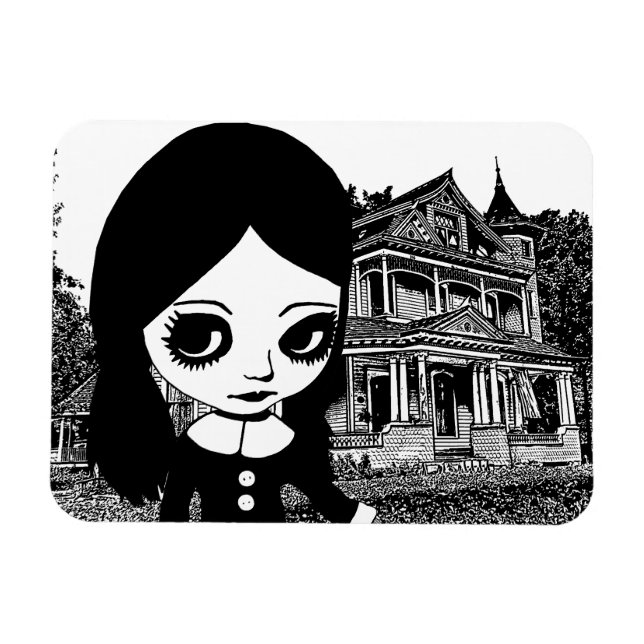 Magnet Flexible Gros oeil Goth girl Maison hantée Art original (Horizontal)