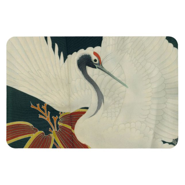 Magnet Flexible Grue à couronne rouge japonaise Art Vintage (Horizontal)