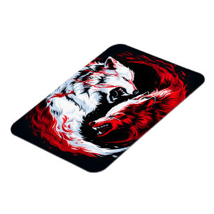 Magnet Flexible Guerrier Loup Cosmique Rouge Blanc