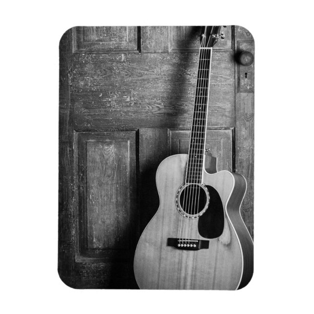 Magnet Flexible Guitare penchée contre porte en noir et blanc (Vertical)