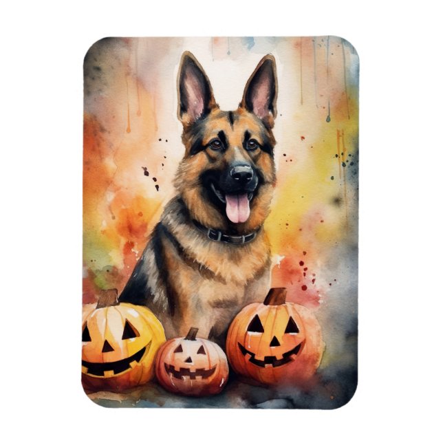 Magnet Flexible Halloween berger allemand avec la peur Citrouille (Vertical)