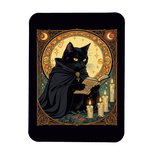 Magnet Flexible Halloween Black Cat Reading A Book (Vertical)