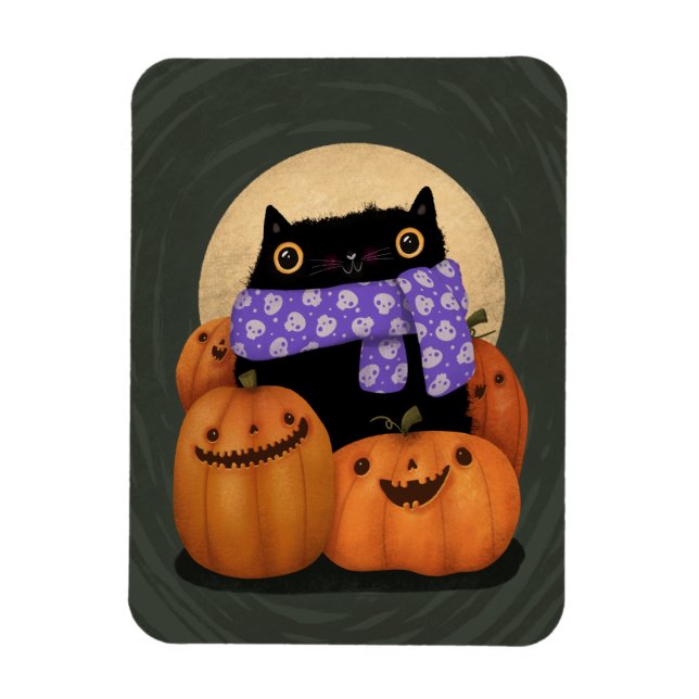 Magnet Flexible Halloween Chat Noir Saison Automne Heureux Hallowe (Vertical)