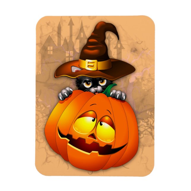 Magnet Flexible Halloween Cute Kitty Witch et ami Citrouille (Vertical)
