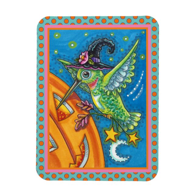 MAGNET FLEXIBLE HALLOWEEN HUMMINGBIRD & JACK-O'-LANTERN WHIMSY (Vertical)