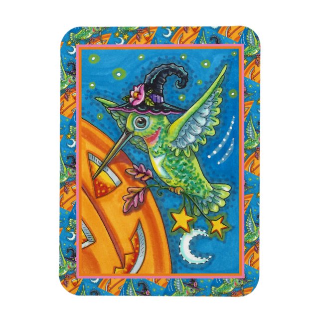 MAGNET FLEXIBLE HALLOWEEN HUMMINGBIRD & JACK-O'-LANTERN WHIMSY (Vertical)