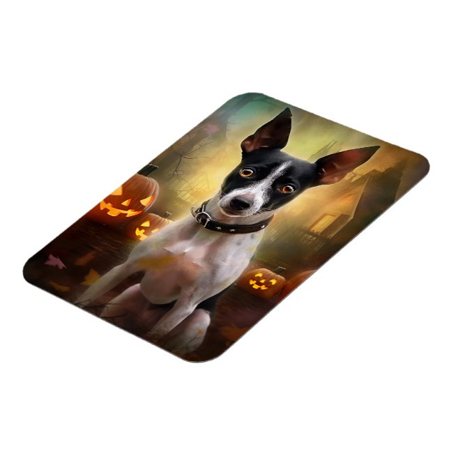 Magnet Flexible Halloween Rat Terrier Avec La Peur Citrouille (Côté Gauche)